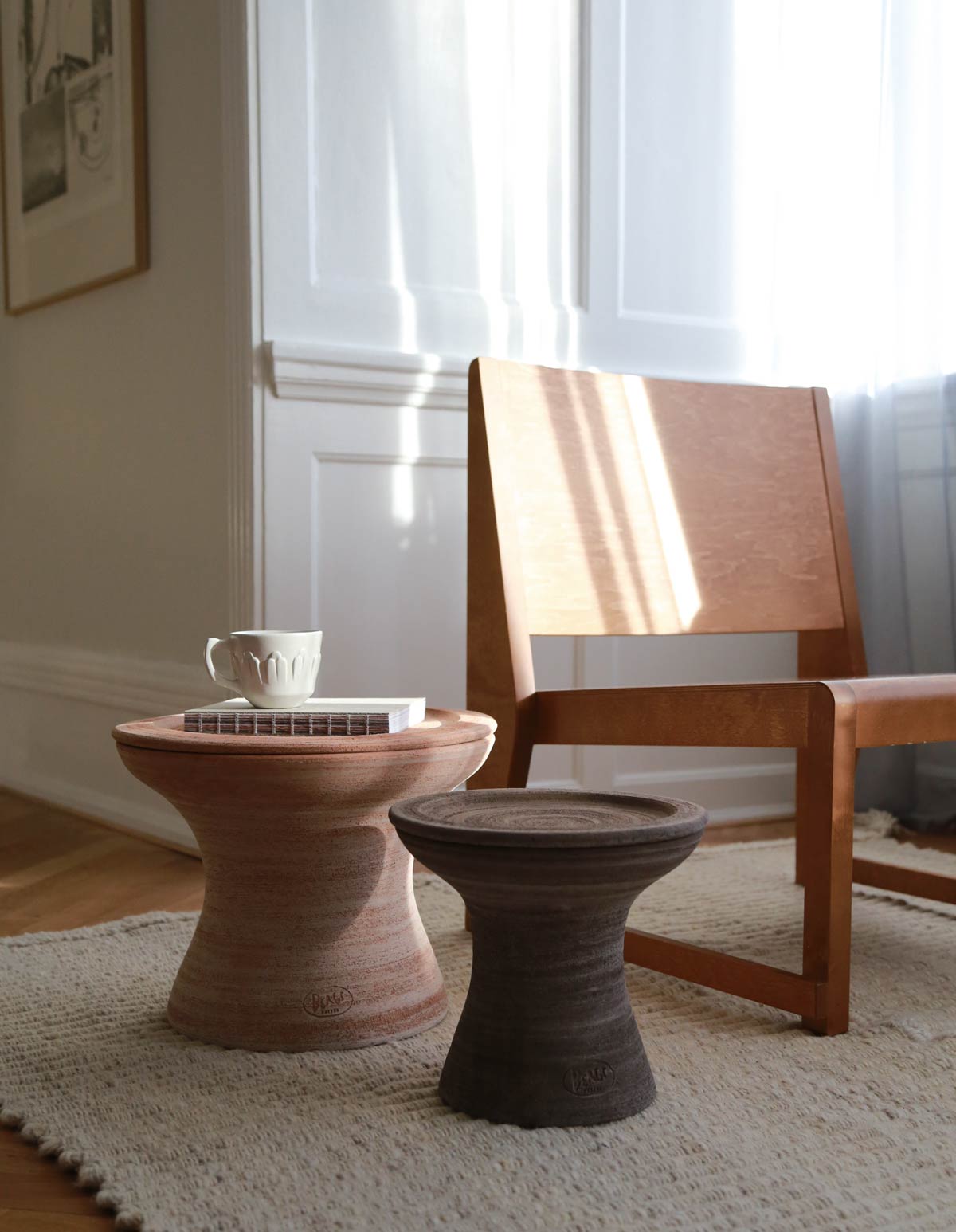 Autumn light Bergs Potter Celeste pedestals in living room